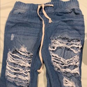 Ripped denim joggers